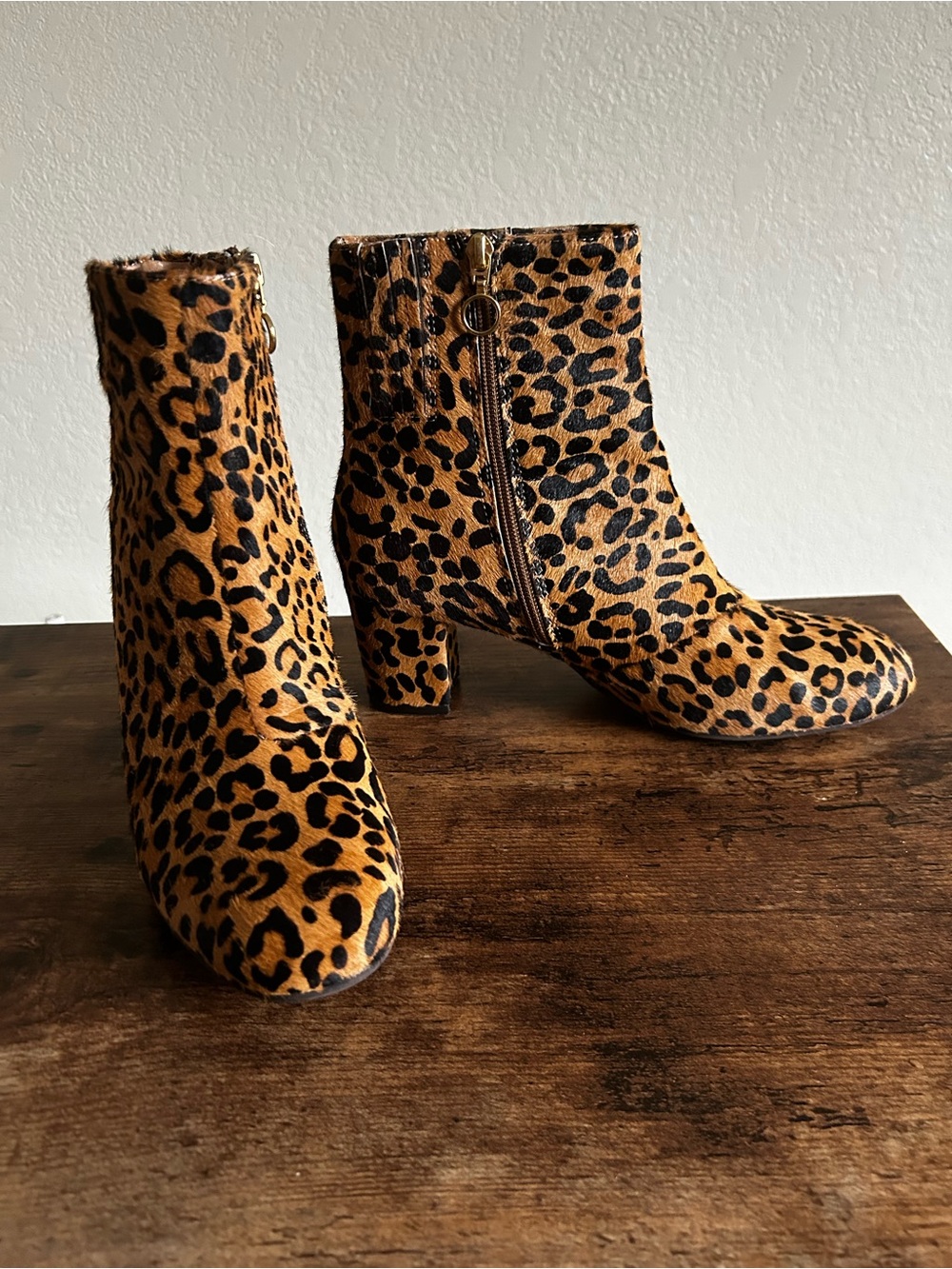 Genuine Cowhide Leopard Print Brown Boots